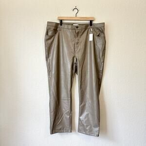 ABERCROMBIE & FITCH The 90s Straight Pants Taupe Vegan Leather NWT